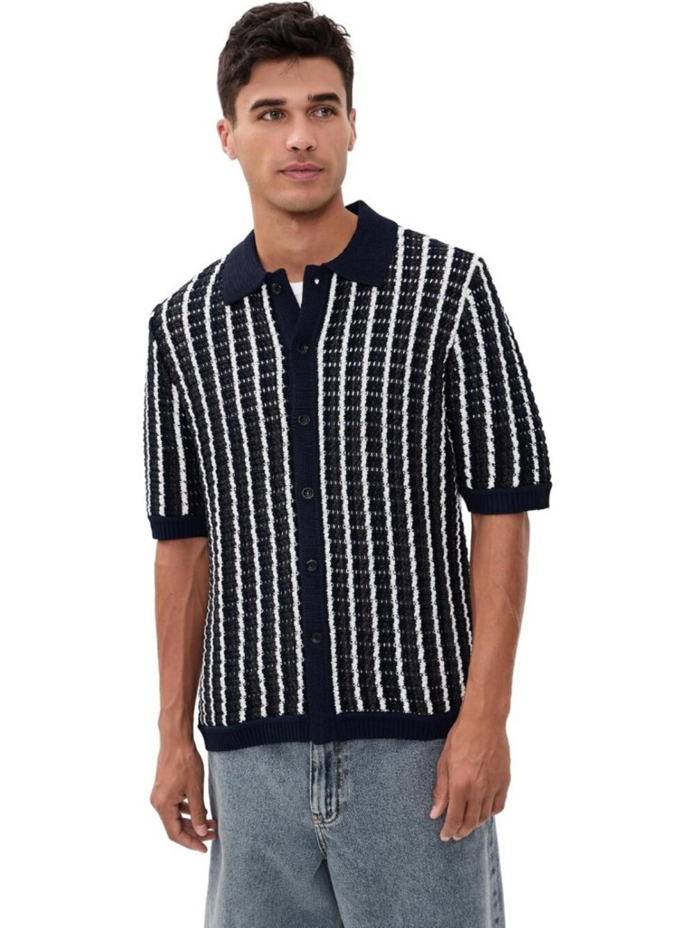 Men's Short Sleeve Crochet Shirt - Stylish Summer Top, Casual Fashion Essential